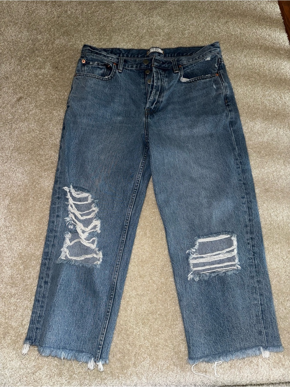 Free People Distressed High-Rise Wide Leg Jeans